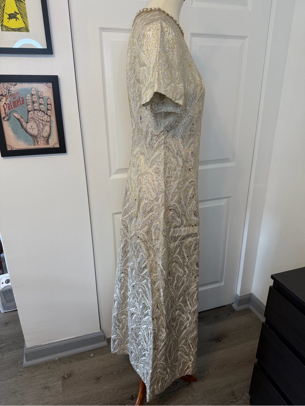 Vintage Late 1960s / Early 1970s Metallic Lurex Brocade Maxi Dress - Picture 6 of 15